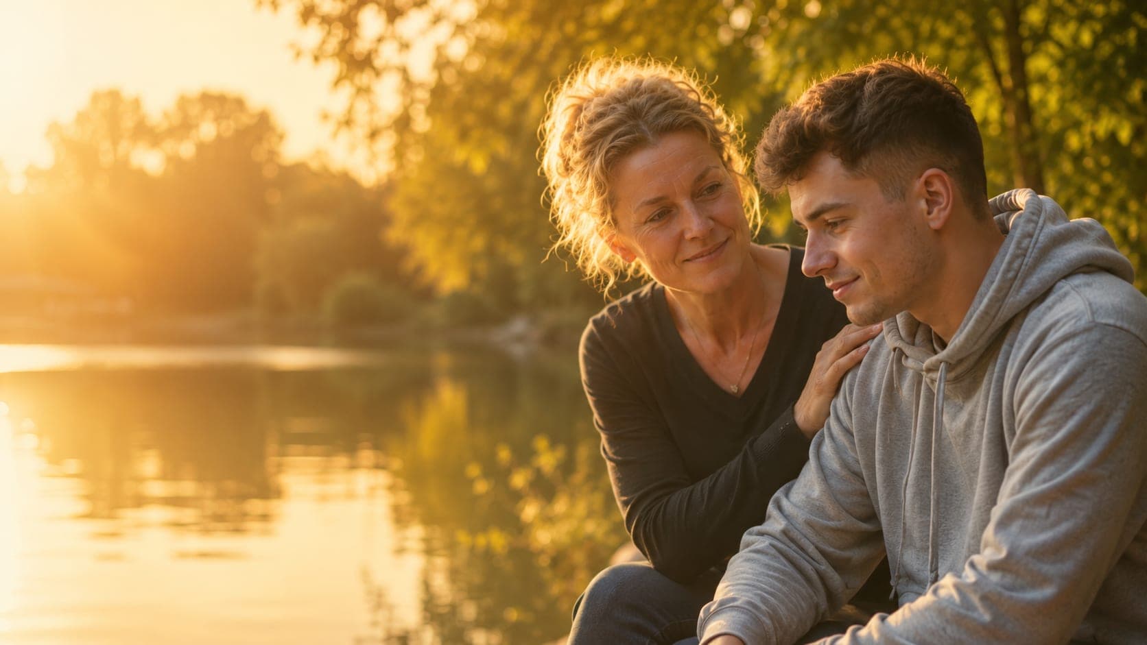 Cliënt en begeleider bij het water